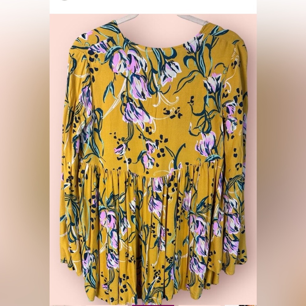 Free People Yellow Floral Tunic/Dress w/bell sleeve, LIKE NEW, oversized